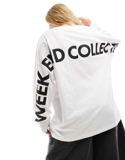 Weekend Collective Curve - Maglietta oversize bianca a maniche lunghe con logo sul retro, 4 di 4