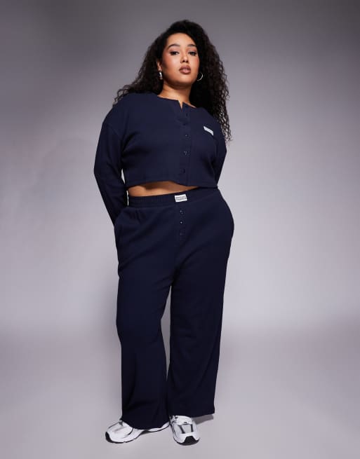 Weekend Collective Curve – Marinblå, våffelstrukturerad topp med nylondetaljer, del av set, 2 av 4