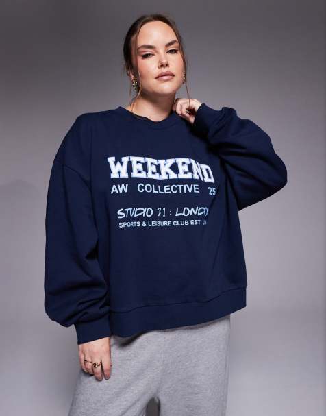 Weekend Collective Curve - Marineblå sweatshirt med grafik - view 1