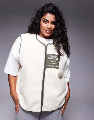 ASOS Curve Weekend Collective Curve nylon pocket borg gilet in cream & khaki-Multi