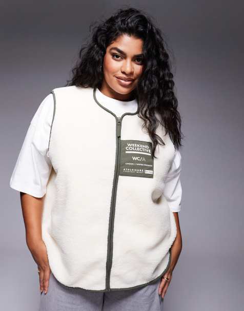 Weekend Collective Curve nylon pocket borg gilet in cream & khaki - view 1
