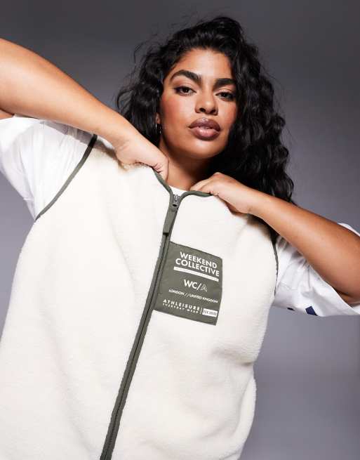 Weekend Collective Curve nylon pocket borg vest in cream & khaki