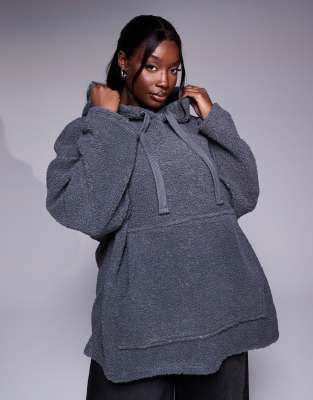 Weekend Collective Curve - Oversize-Kapuzenpullover aus Teddyfell in Grau