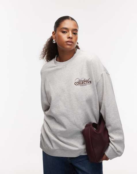Weekend Collective Curve – Oversize-Sweatshirt in Eisgrau meliert mit Athleisure-Logografik auf der Rückseite - view 1