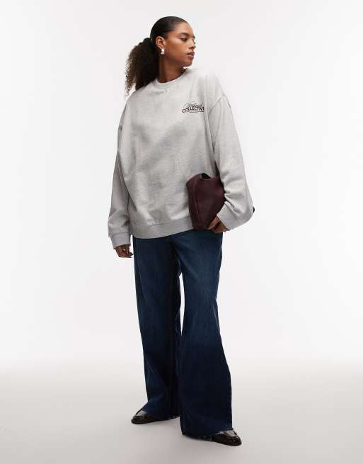 Weekend Collective Curve – Oversize-Sweatshirt in Eisgrau meliert mit Athleisure-Logografik auf der Rückseite, 2 von 4