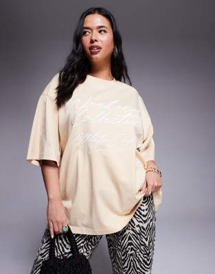 Weekend Collective Curve - Oversize-T-Shirt in Buttermilchgelb mit Kritzel-Logo