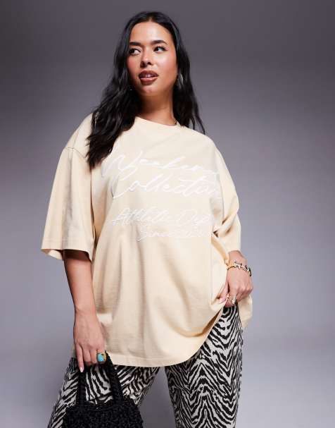 Weekend Collective Curve – Oversize-T-Shirt in Buttermilchgelb mit Kritzel-Logo - view 1