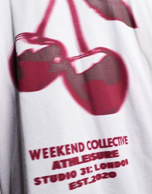 Weekend Collective Curve – Oversize-T-Shirt in Ecru mit Kirsch-Print, 4 von 4