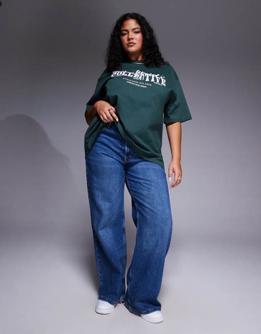 Weekend Collective Curve – Oversize-T-Shirt in Grün mit verschiedenen Schriftzug-Prints, 4 von 4