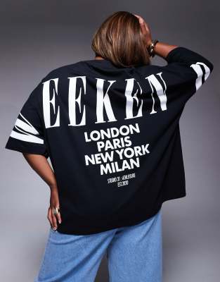 Weekend Collective Curve - Oversize-T-Shirt in Schwarz mit Stapel-Logo auf dem Rücken