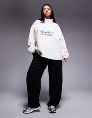 Asos Weekend Collective Weekend Collective Curve Oversized Half Zip Borg Fleece With Logo In White