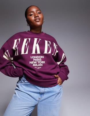 Asos Weekend Collective Weekend Collective Curve Oversized Sweat With Stacked Logo In Purple