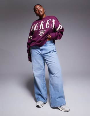 Asos Weekend Collective Weekend Collective Curve Oversized Sweat With Stacked Logo In Purple