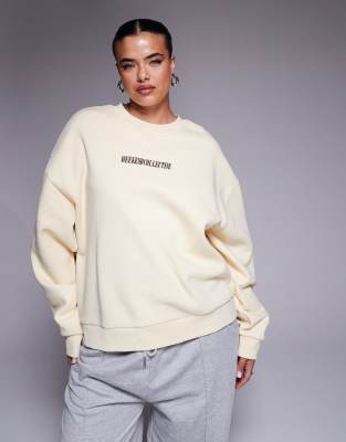 Asos Weekend Collective Weekend Collective Curve Oversized Sweatshirt With Stacked Back Logo In White