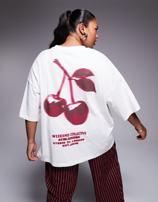 Weekend Collective - Curve - Oversized T-shirt met kersenprint in ecru