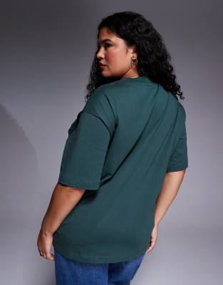 Asos Weekend Collective Weekend Collective Curve Oversized T-shirt With Mixed Font Graphic In Green