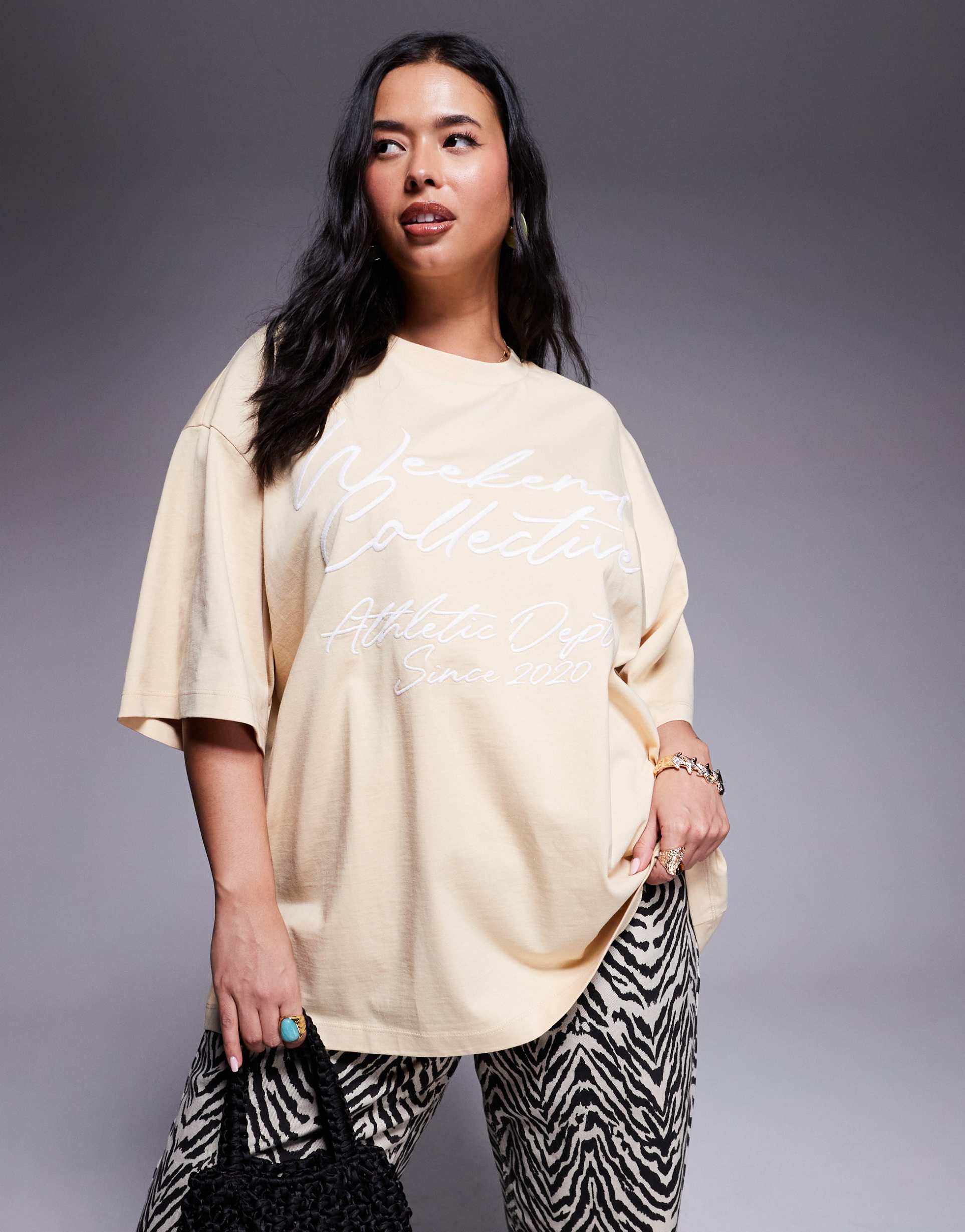 weekend collective curve oversized t-shirt with scribble logo in buttermilk