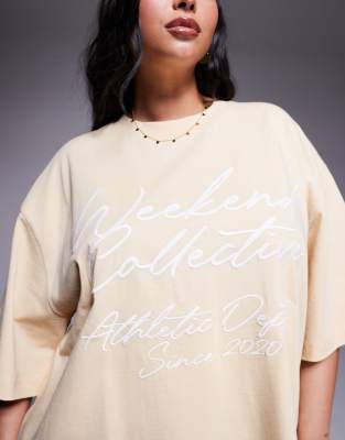 ASOS WEEKEND COLLECTIVE WEEKEND COLLECTIVE CURVE OVERSIZED T-SHIRT WITH SCRIBBLE LOGO 