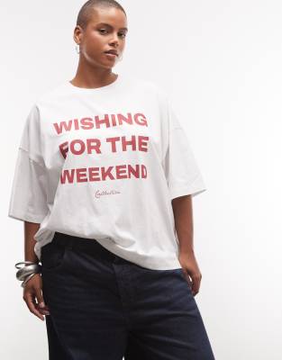 Asos Weekend Collective Weekend Collective Curve Oversized T-shirt With Wishing For The Weekend Graphic In White