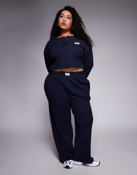 Weekend Collective Curve - Pantalon de jogging d'ensemble ample en tissu gaufré avec détail en nylon - Bleu marine - view 1