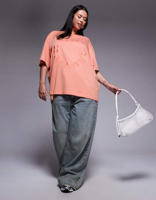 Weekend Collective Curve – Persikorosa t-shirt med cirkeltryck, 3 av 4