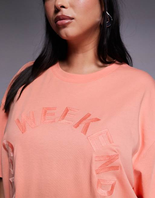 Weekend Collective Curve – Persikorosa t-shirt med cirkeltryck, 4 av 4