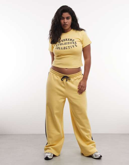 Weekend Collective Curve ribbed baby tee with athleisure graphic in yellow, 2 of 4