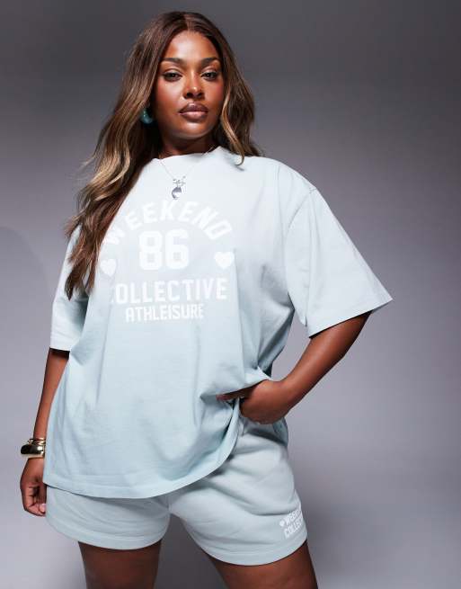 Weekend Collective Curve – Salviagrön, ombrefärgad t-shirt med hjärttryck, del av set