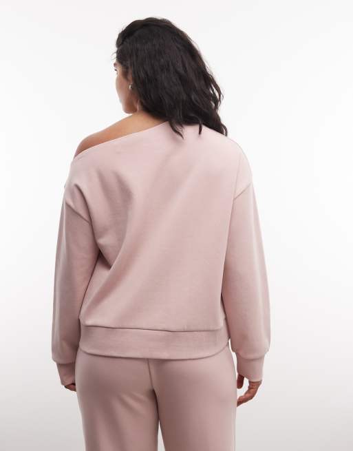 Weekend Collective Curve – Schulterfreies Sweatshirt aus Interlock-Stoff in Altrosa, Kombiteil, 3 von 4