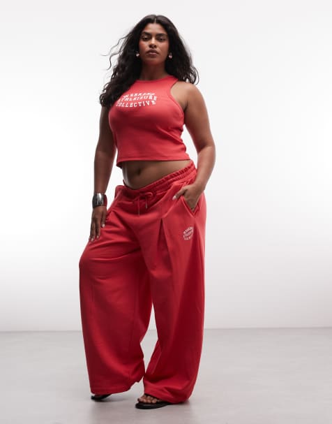 Weekend Collective Curve set med oversized barrel leg-joggers med grafik i korallrött - view 1