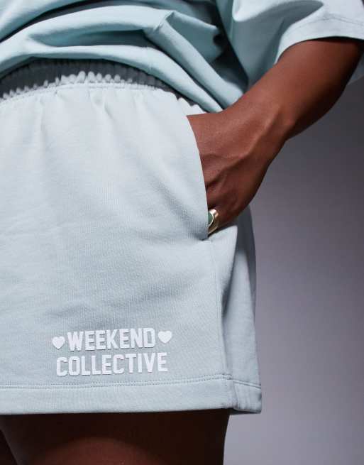Weekend Collective Curve short in ombre heart print in sage green (part of a set), 3 of 5