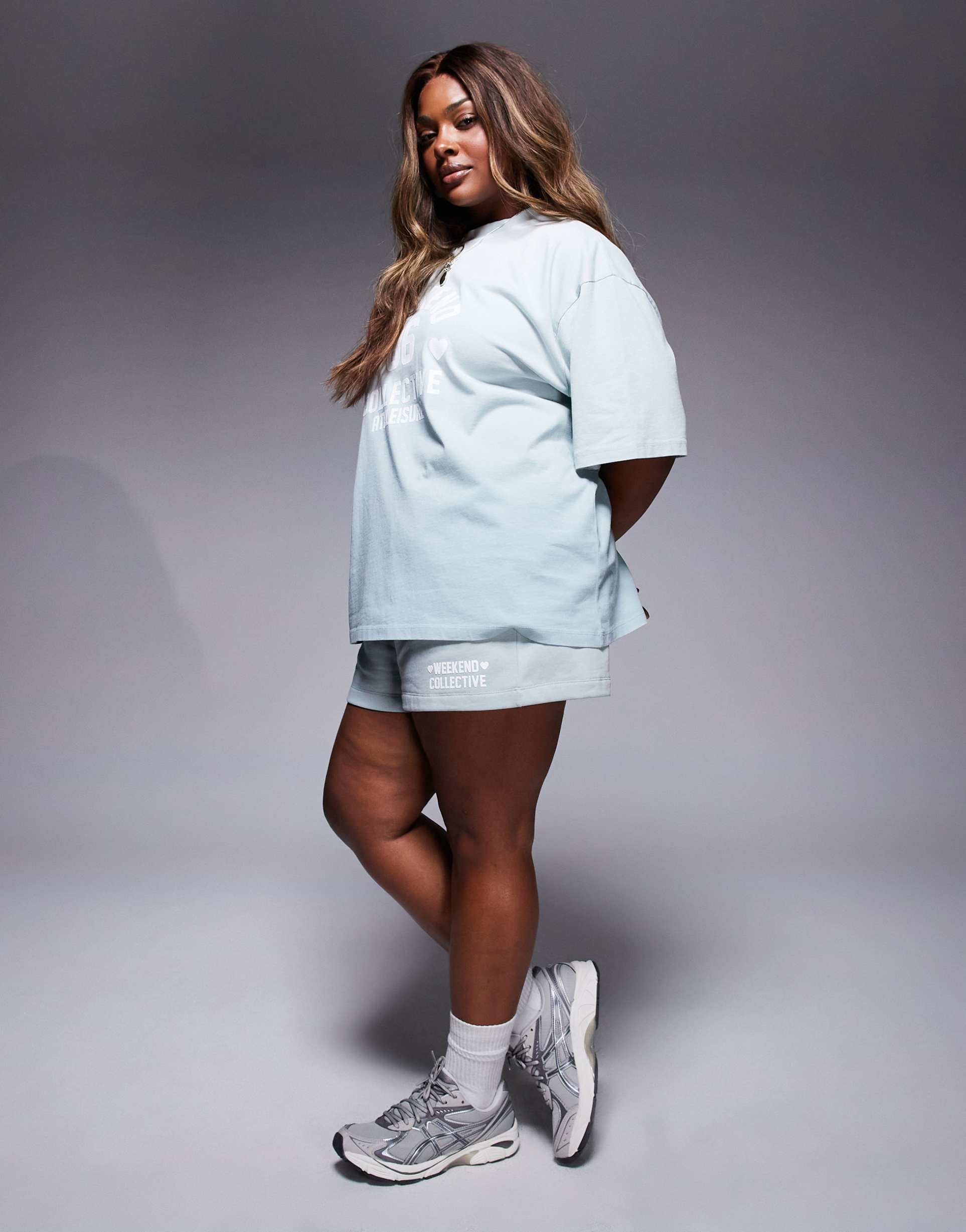 weekend collective curve shorts in ombre heart print in sage green - part of a set