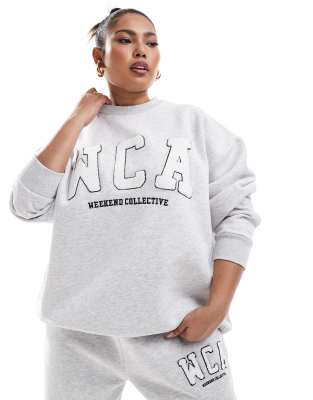 ASOS WEEKEND COLLECTIVE Weekend Collective Curve sweat with varsity logo in grey marl