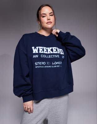Weekend Collective Curve - Sweatshirt in Marineblau mit Grafikprint