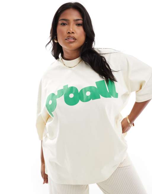 Weekend Collective Curve - T-shirt dad fit oversize color latticello con logo