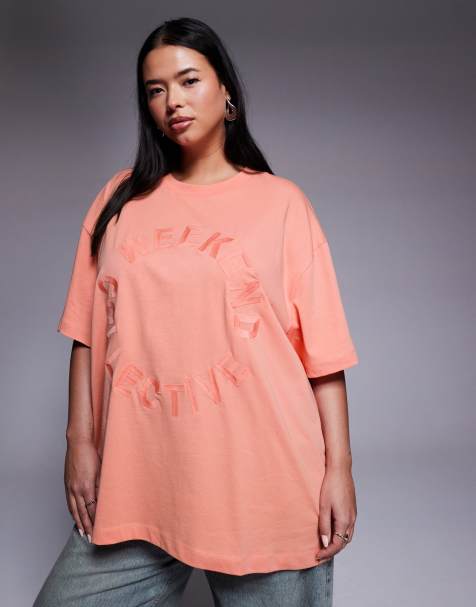 Weekend Collective Curve – T-Shirt in Pfirsich mit rundem Print - view 1
