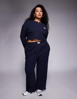 Asos Weekend Collective Weekend Collective Curve Waffle Button Top With Nylon In Blue