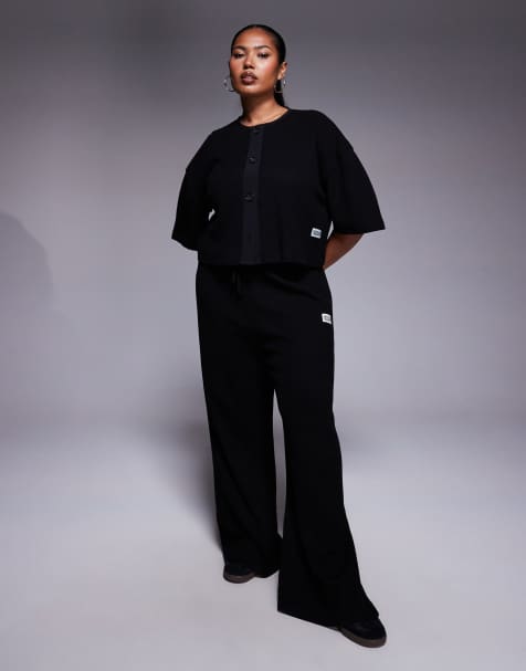 Weekend Collective Curve waffle co-ord with nylon trim in black - view 1