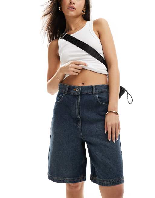 Weekend Collective - Denim jort met lange pasvorm in middenblauwe wassing