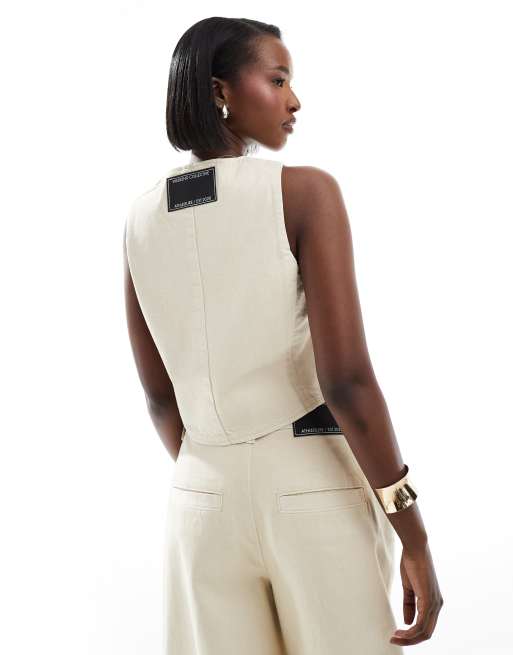 Weekend Collective denim tailored vest in ecru - part of a set