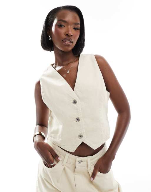 Weekend Collective denim tailored waistcoat in ecru (part of a set)