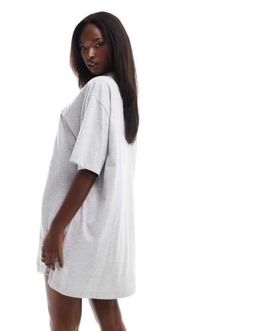 Weekend Collective distressed logo oversized t shirt dress in ice marl