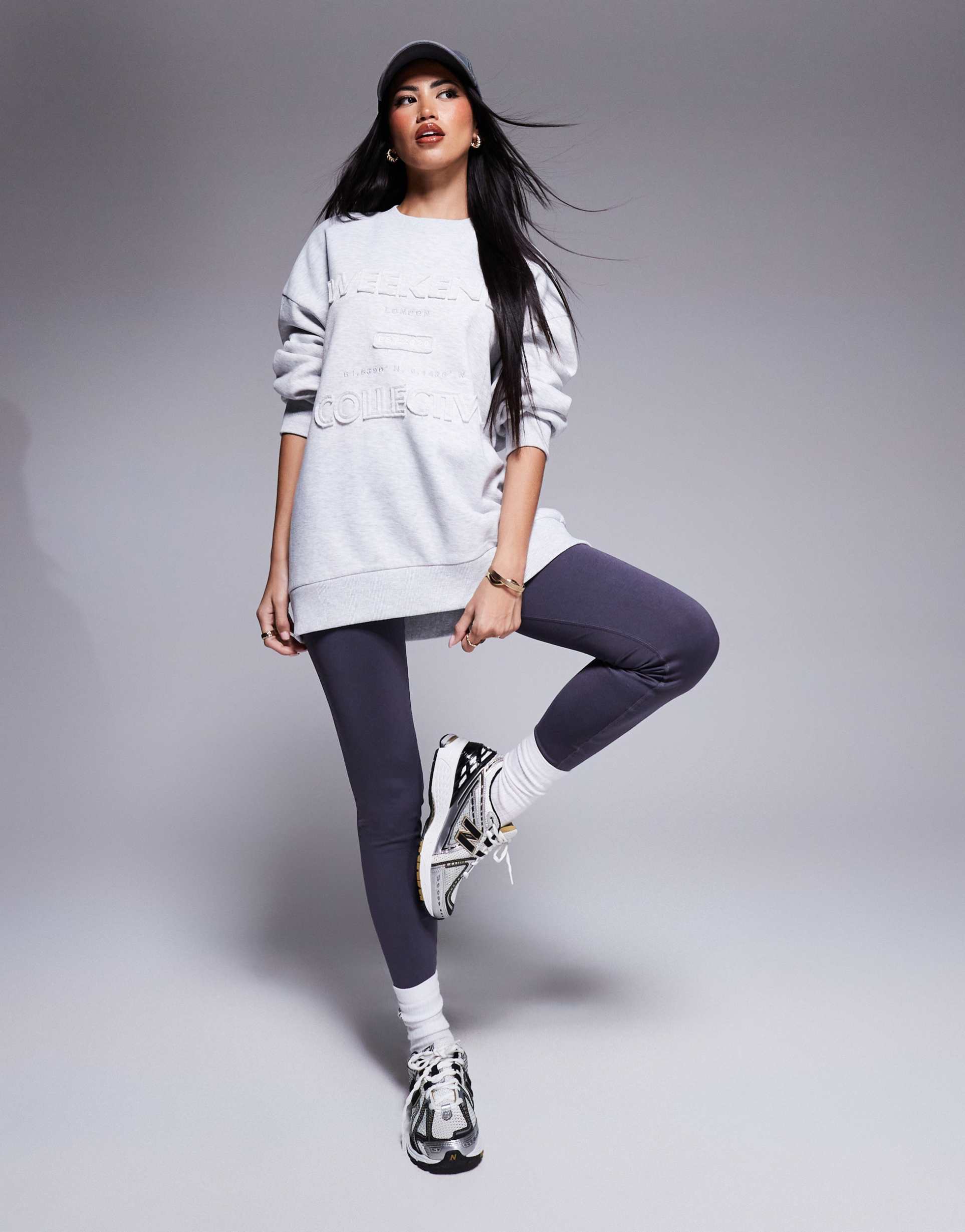 weekend collective distressed logo sweatshirt in gray heather