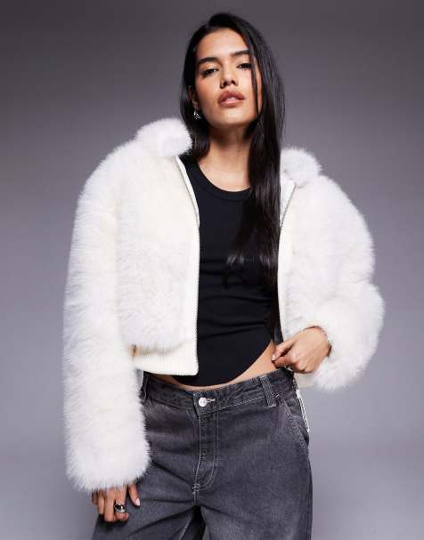 Weekend Collective faux fur cropped coat in cream - view 1