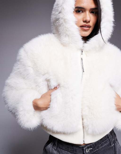 Weekend Collective faux fur cropped coat in cream | ASOS