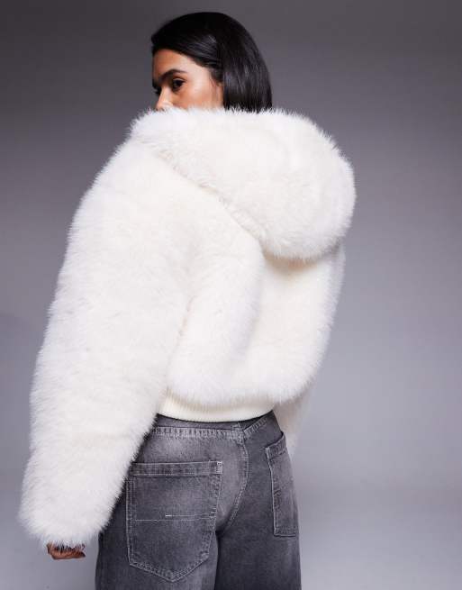 Weekend Collective faux fur cropped coat in cream | ASOS