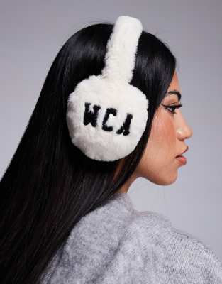 Weekend Collective faux fur ear muffs in cream-White