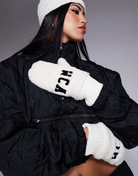 Weekend Collective faux fur mittens in cream - view 1