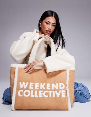 ASOS WEEKEND COLLECTIVE Weekend Collective faux suede tote bag in tan-Brown
