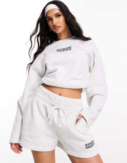 Weekend Collective faux waistband logo jogger shorts in grey marl